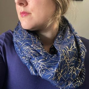 Dark blue and metallic gold infinity scarf